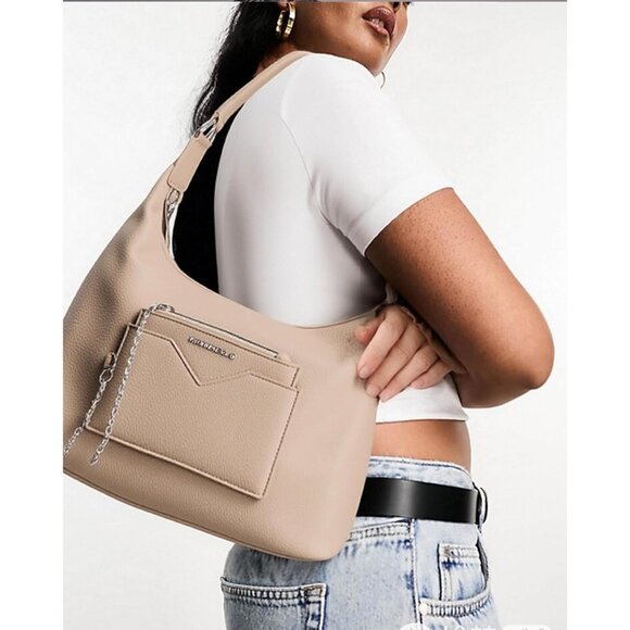 Newbella Women's Nude Soft PU Leather Shoulder Tote Hobo Purses with Zipper - Picture 7 of 7